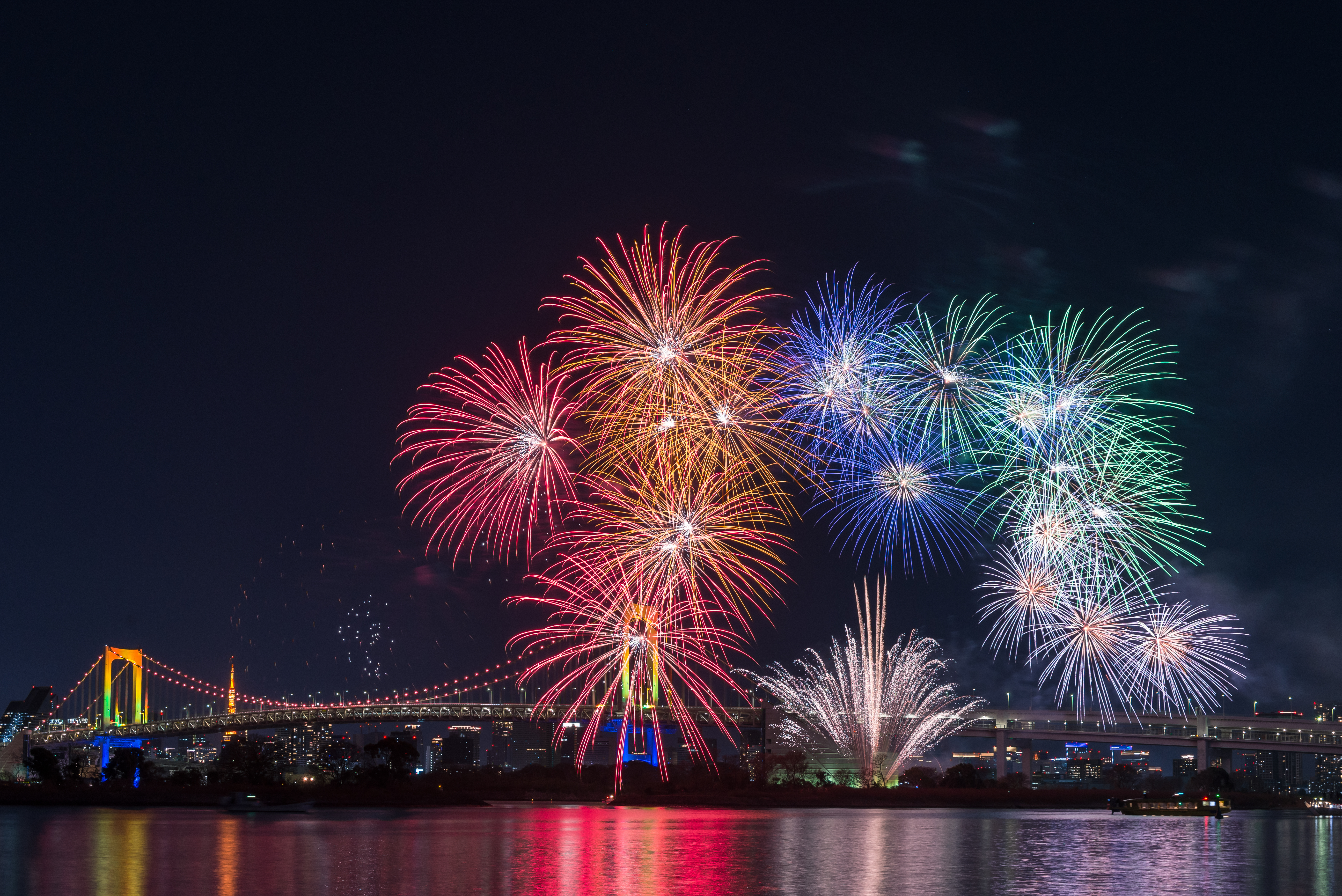 A fireworks display over Tokyo Bay