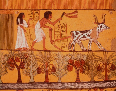 Ancient Egyptian Fresco of Husband and Wife Plowing Fields